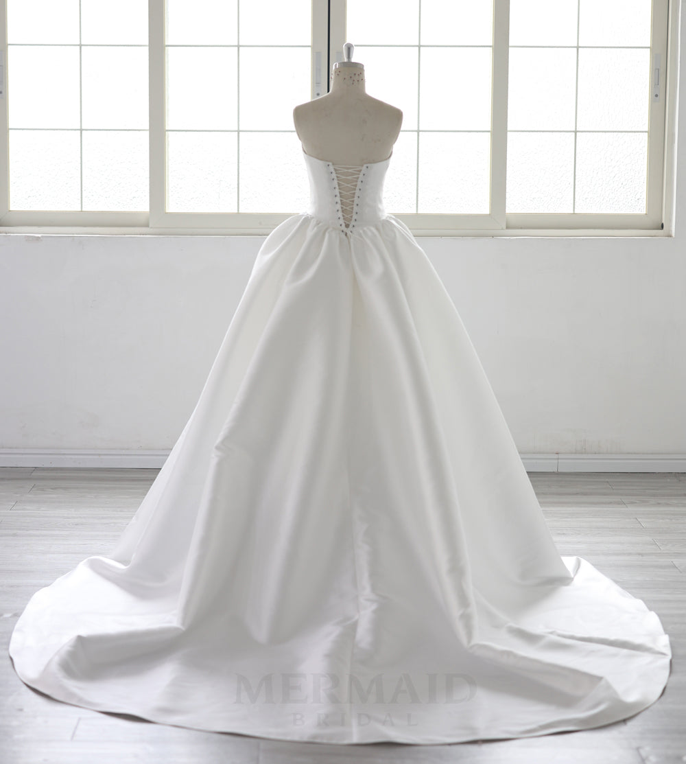 Boat Neck Chapel Train Mikado Ball Gown Wedding Dress 2026