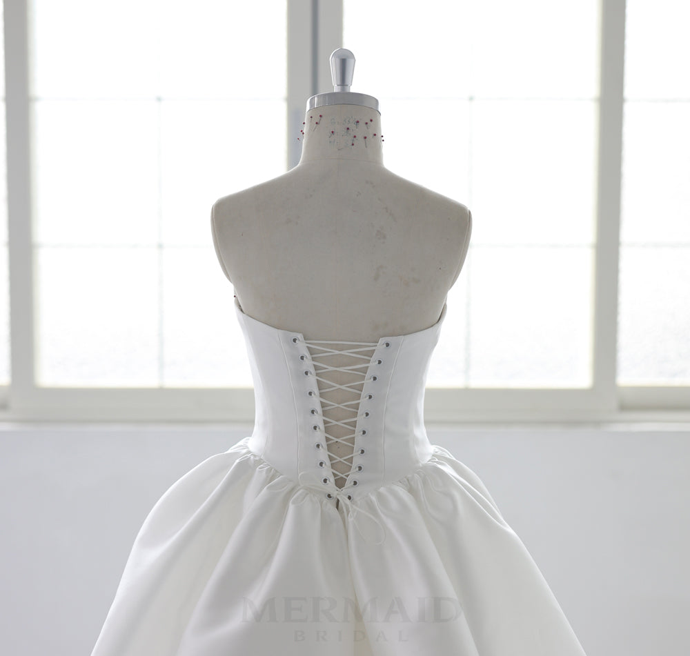 Boat Neck Chapel Train Mikado Ball Gown Wedding Dress 2026