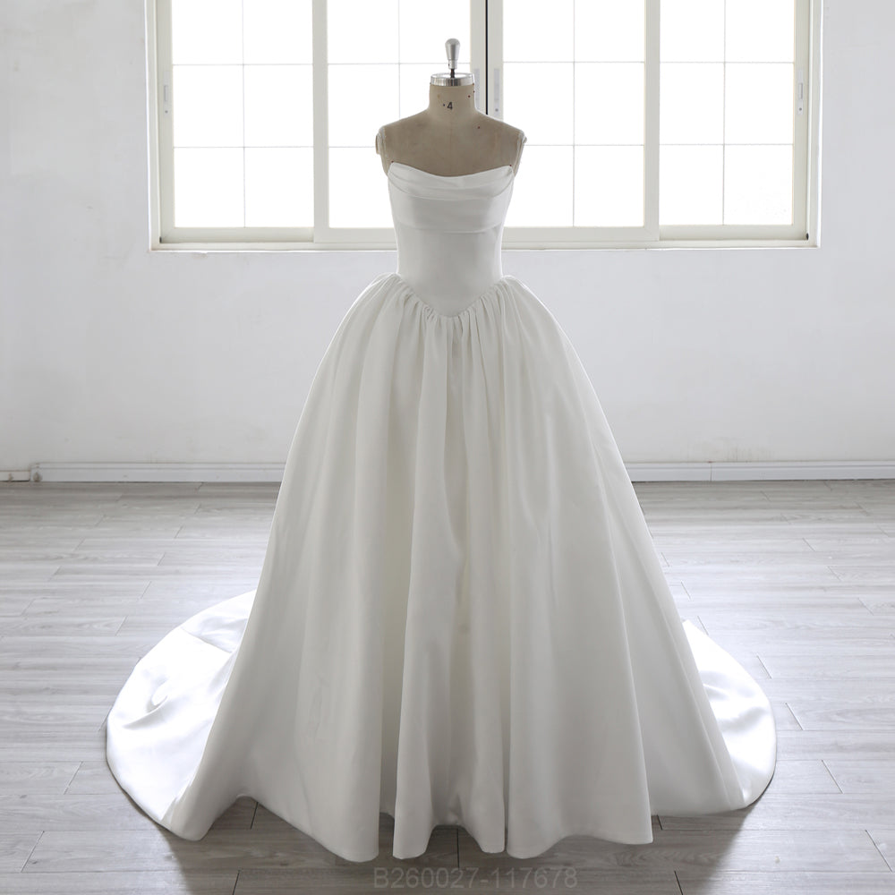 New Scoop Neck Court Train Pleated Mikado Ball Gown Wedding Dress