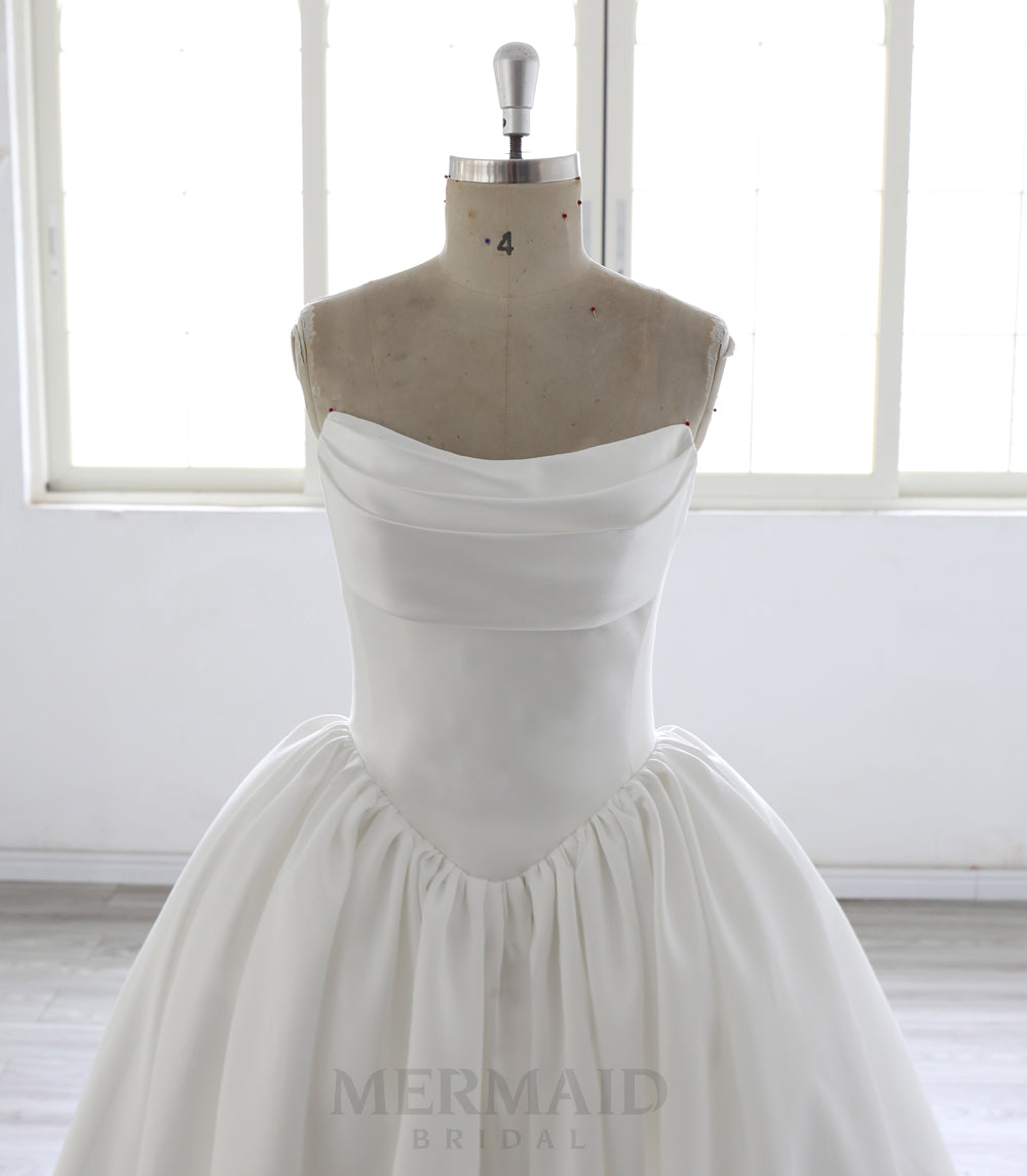New Scoop Neck Court Train Pleated Mikado Ball Gown Wedding Dress