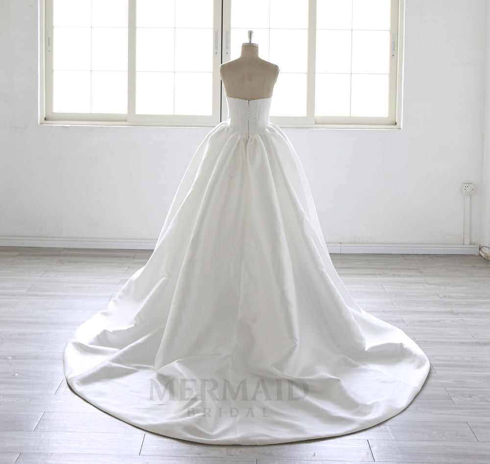 New Scoop Neck Court Train Pleated Mikado Ball Gown Wedding Dress