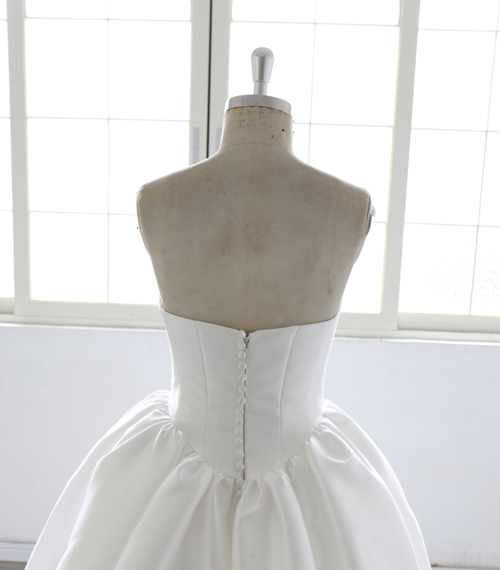 New Scoop Neck Court Train Pleated Mikado Ball Gown Wedding Dress