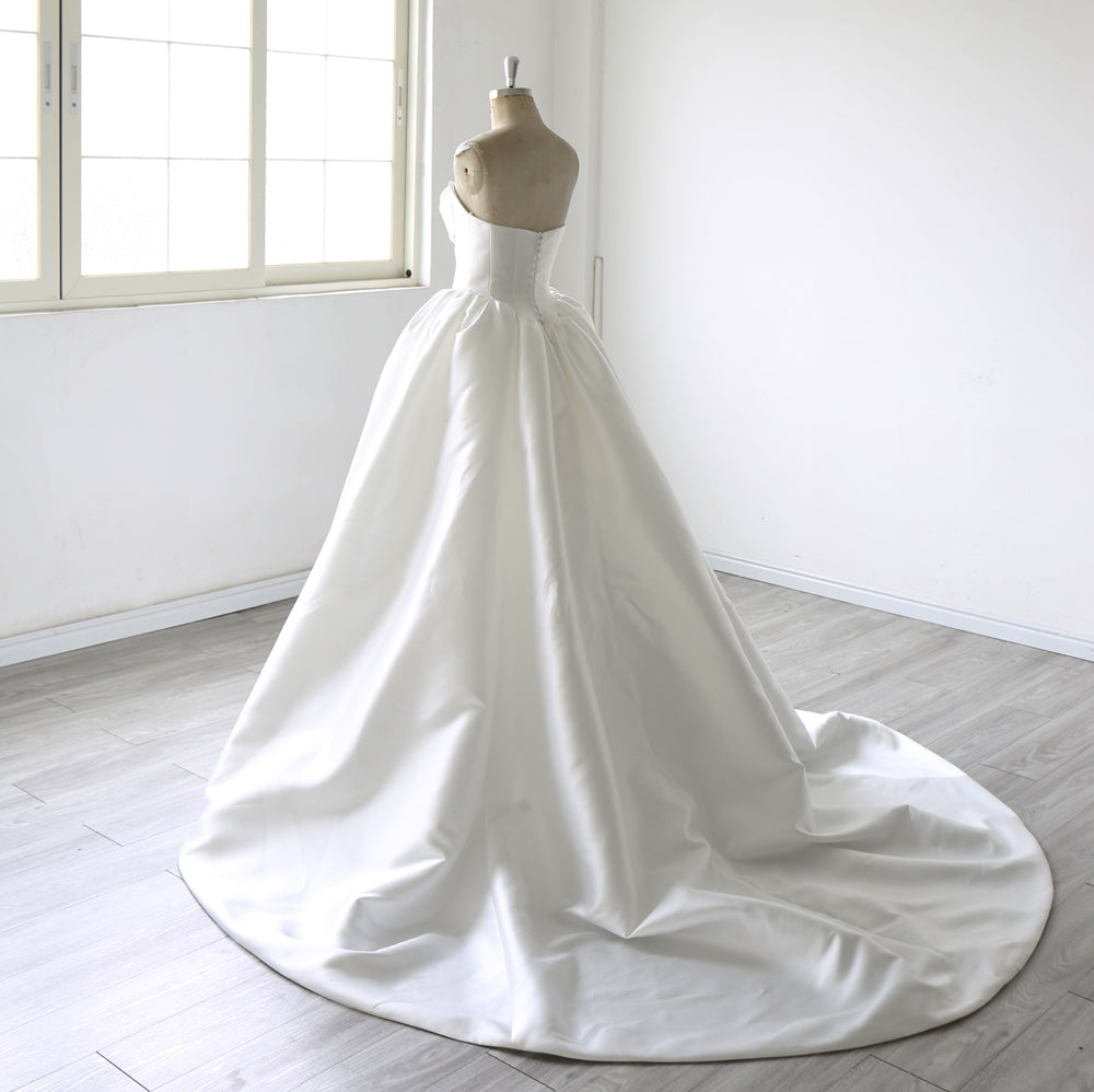 New Scoop Neck Court Train Pleated Mikado Ball Gown Wedding Dress