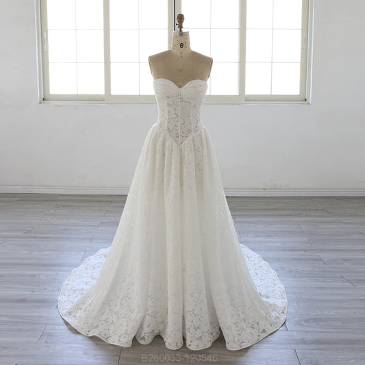 Sweetheart Neck A Line Court Train Lace Wedding Dress 2026