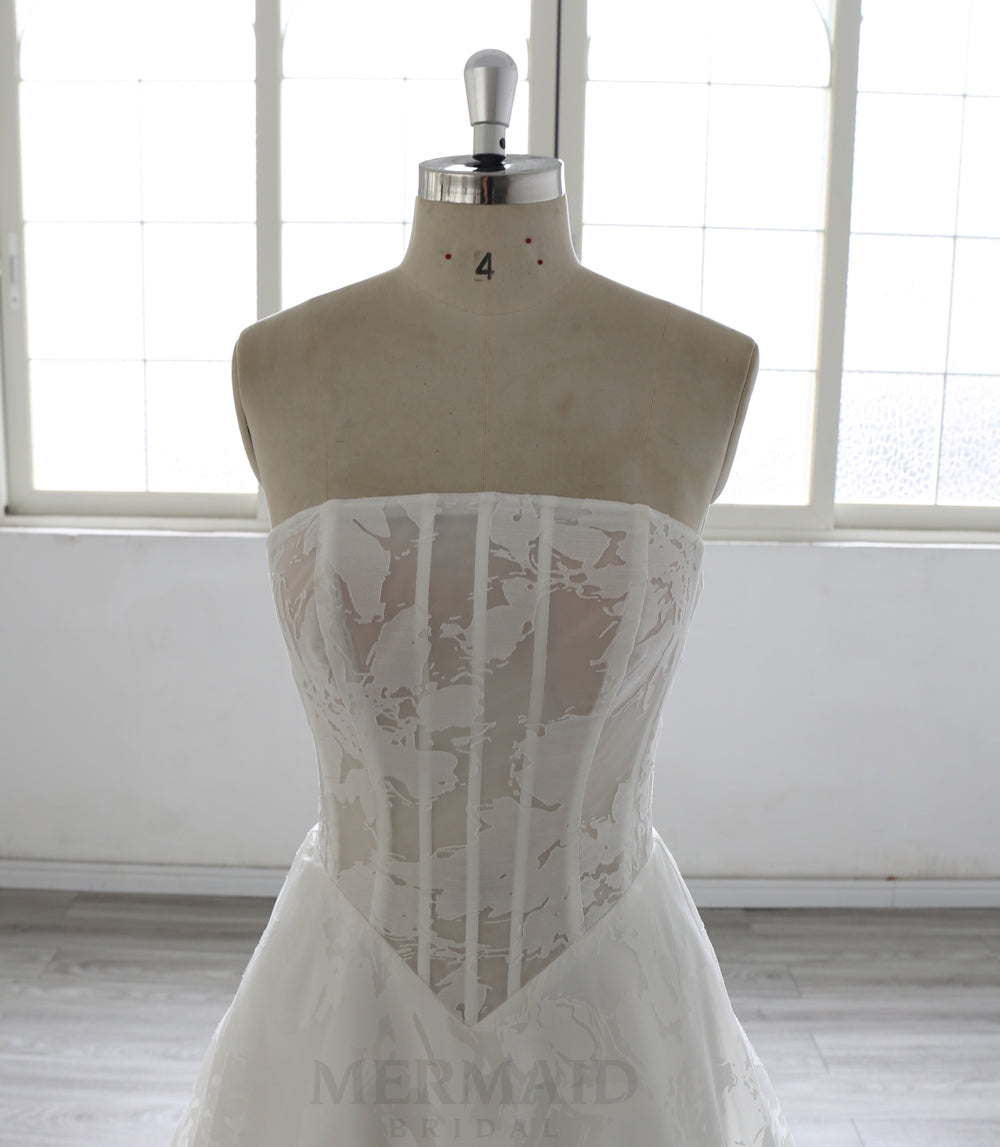 Strapless Court Train A Line Lace  Wedding Dress 2026 for Bride
