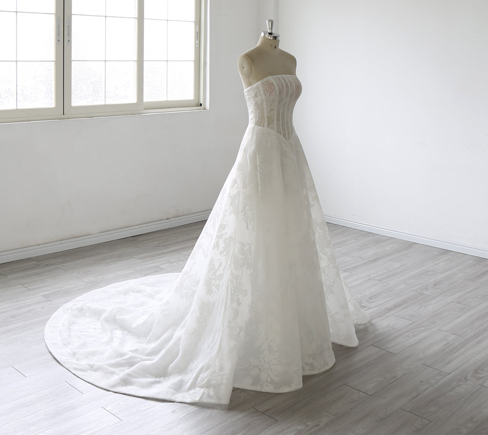 Strapless Court Train A Line Lace  Wedding Dress 2026 for Bride