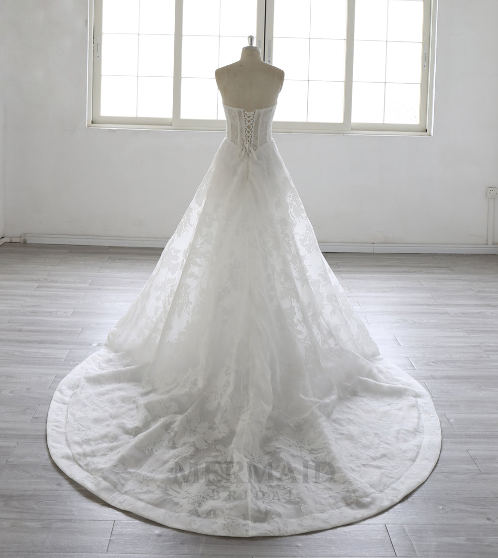 Strapless Court Train A Line Lace  Wedding Dress 2026 for Bride