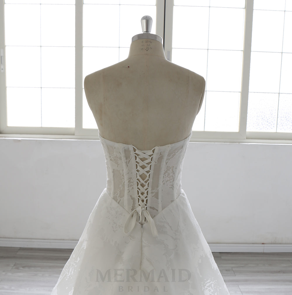 Strapless Court Train A Line Lace  Wedding Dress 2026 for Bride