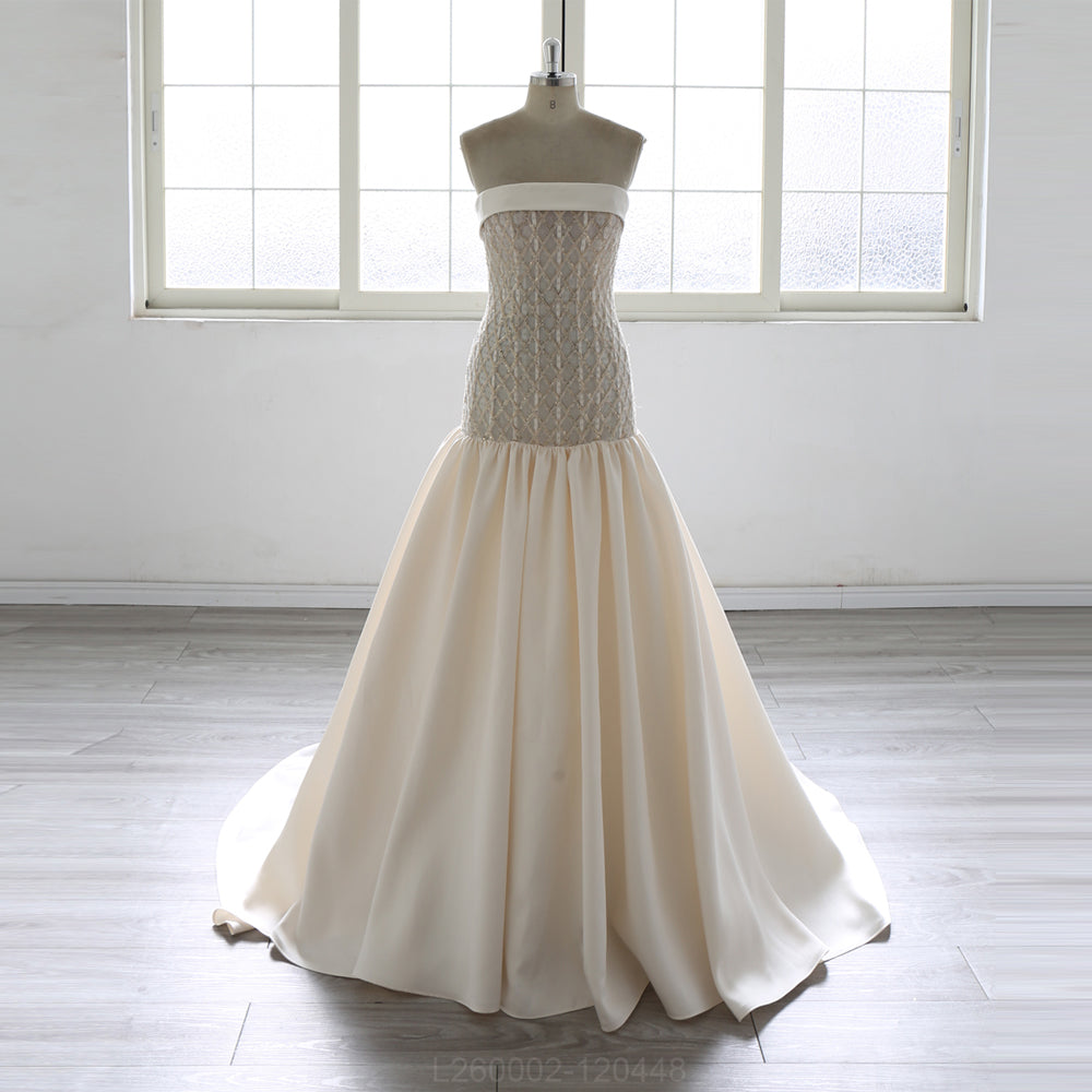 Strapless Beaded Mikado Champagne Mermaid Wedding Dress 2026