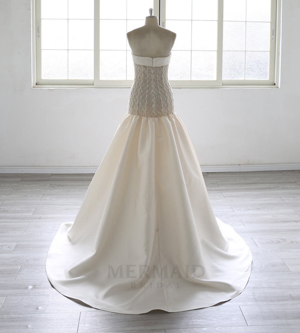 Strapless Beaded Mikado Champagne Mermaid Wedding Dress 2026