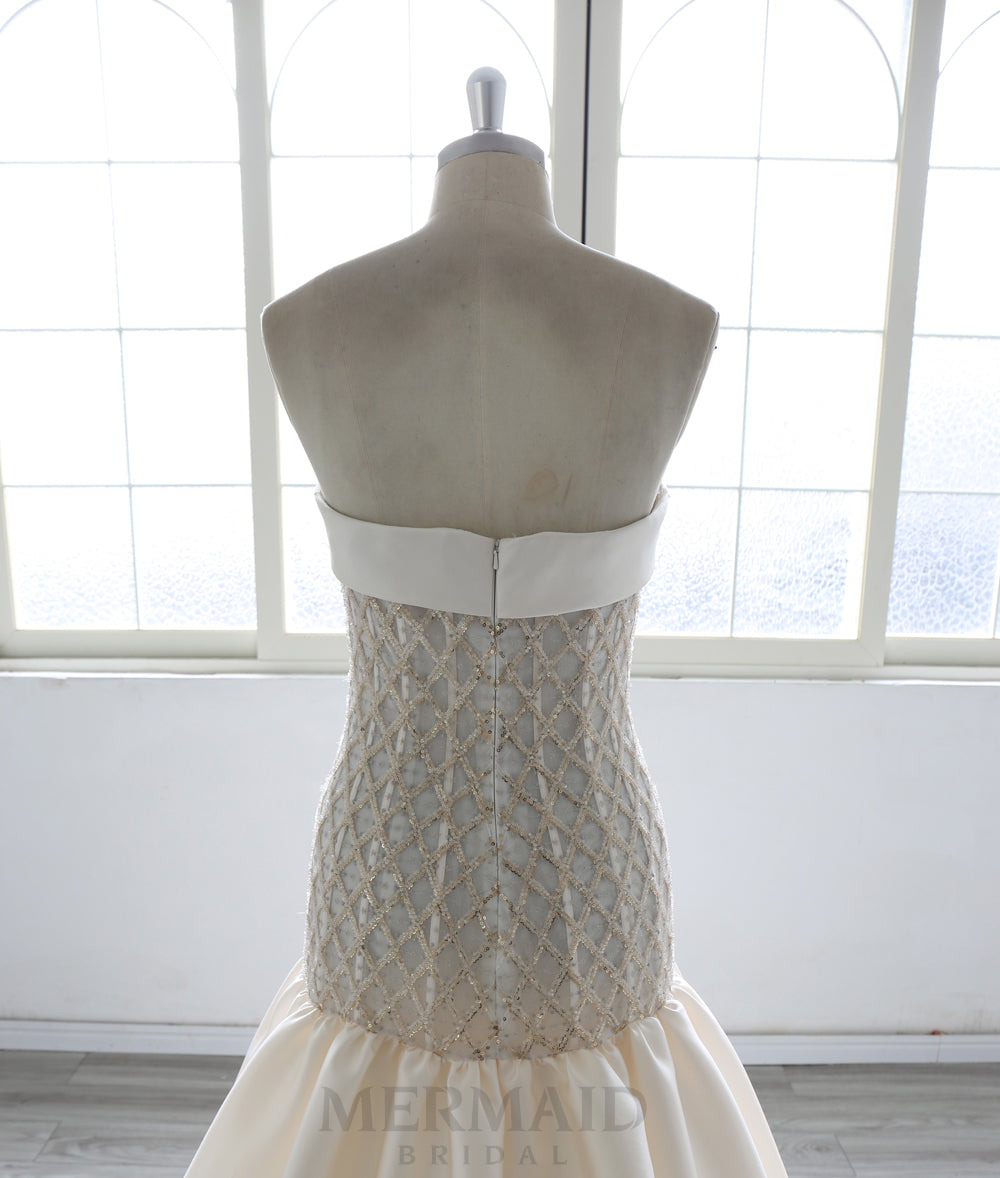 Strapless Beaded Mikado Champagne Mermaid Wedding Dress 2026
