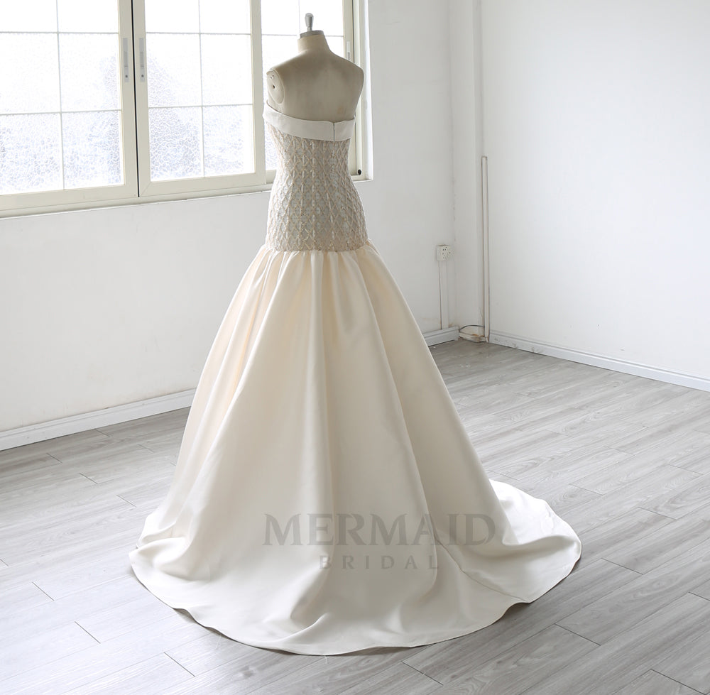 Strapless Beaded Mikado Champagne Mermaid Wedding Dress 2026