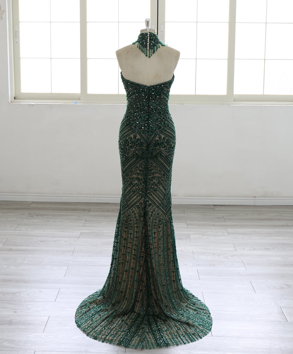 Mermaid Evening Dress Women Sequined Beaded Sweetheart Neck Feather Sleeve Formal Gown Long Prom Dress