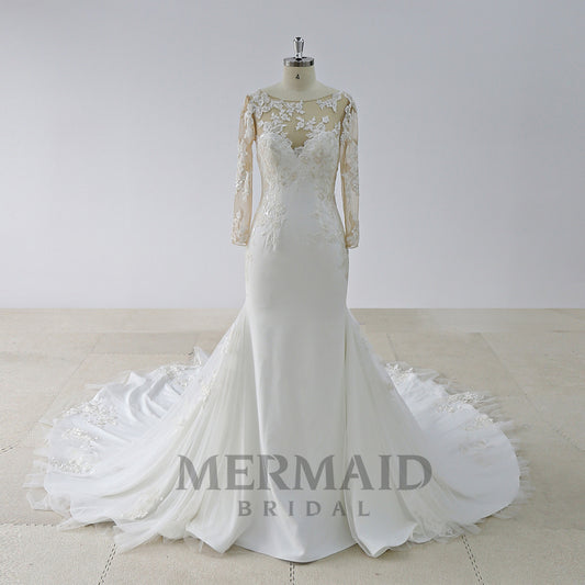 Backless Long Sleeves Court Train Lace Wedding Dress
