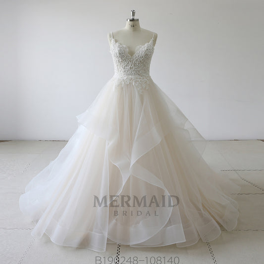 Spaghetti Straps Beading Ruffles A Line Wedding Dress