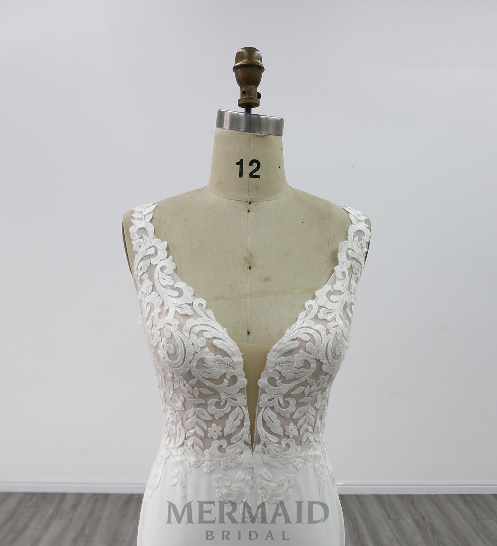 New  Crepe Lace Mermaid Wedding Dress