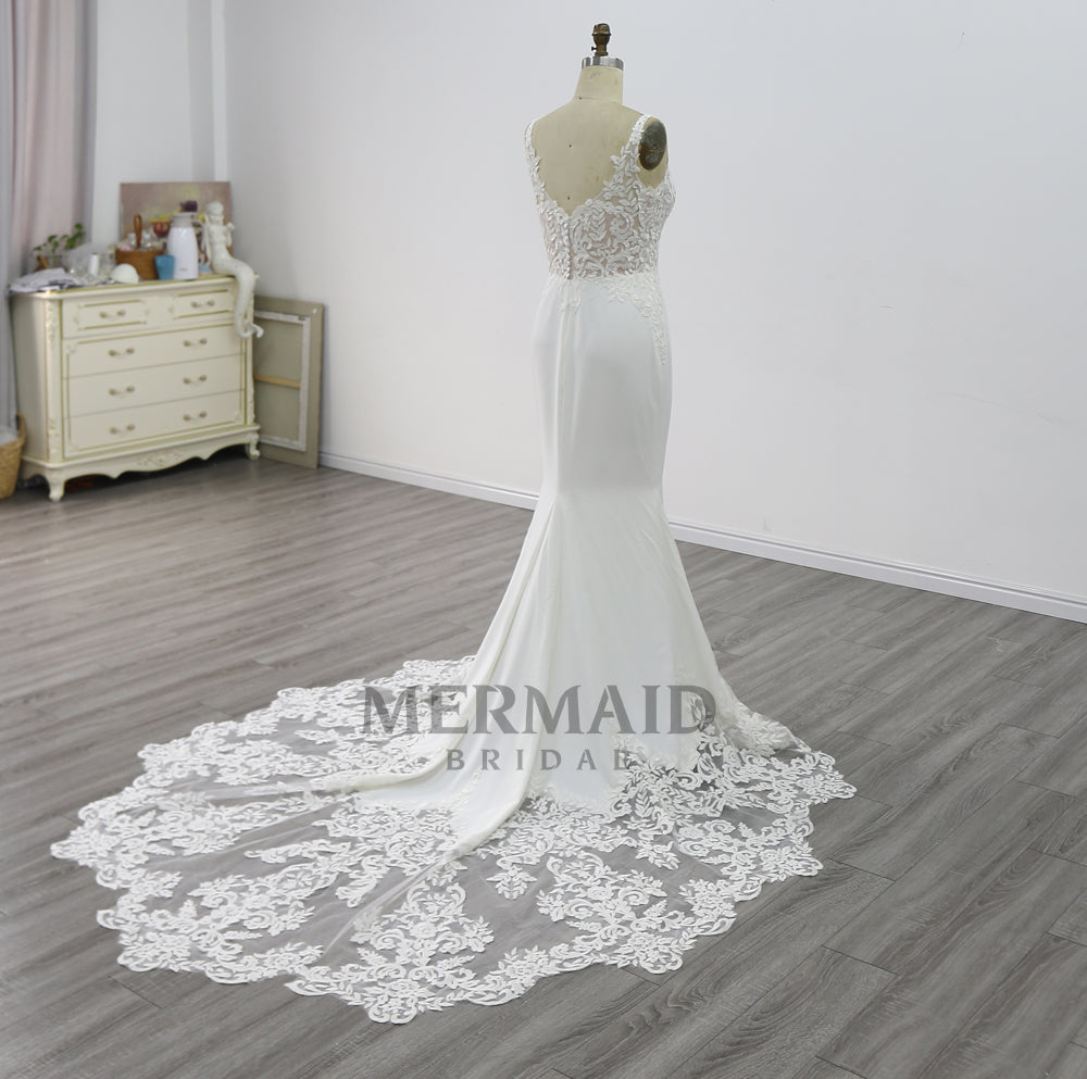 New  Crepe Lace Mermaid Wedding Dress