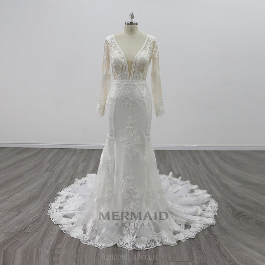 New Long Sleeves Backless Lace Wedding Dress