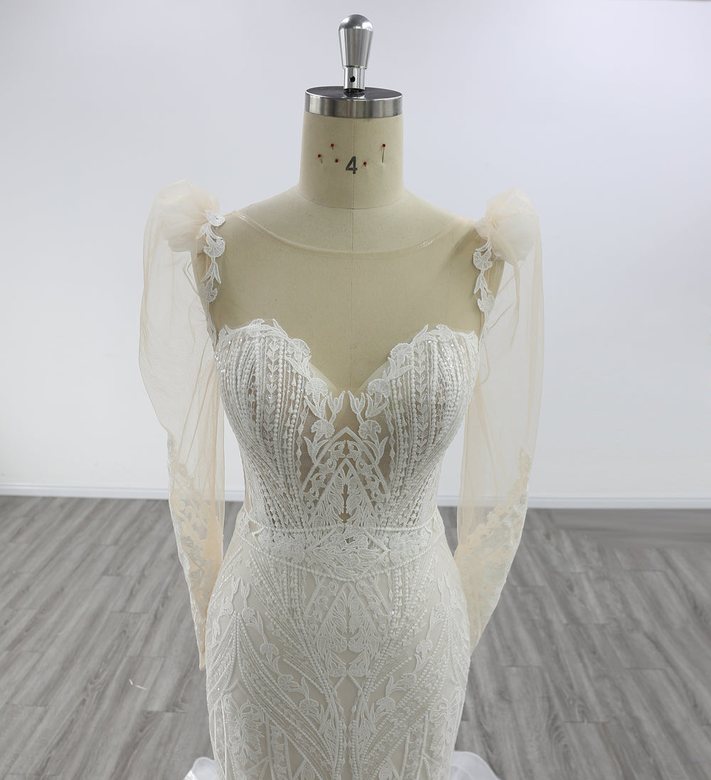 New Long Sleeves Sweetheart Necking Mermaid Wedding Dress