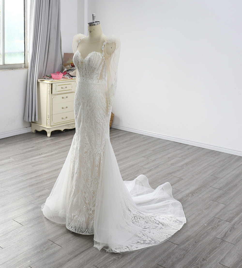 New Long Sleeves Sweetheart Necking Mermaid Wedding Dress