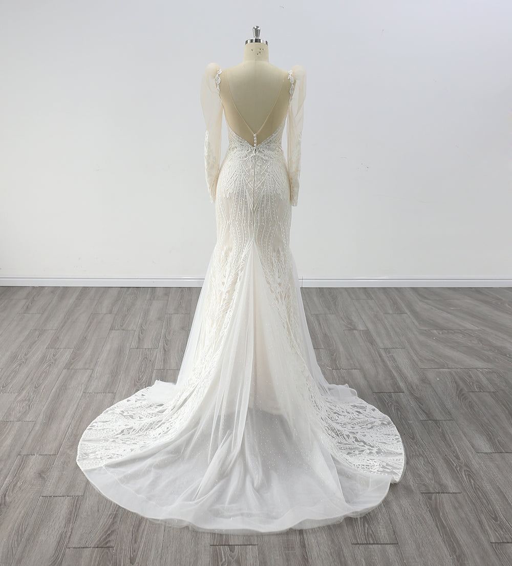 New Long Sleeves Sweetheart Necking Mermaid Wedding Dress