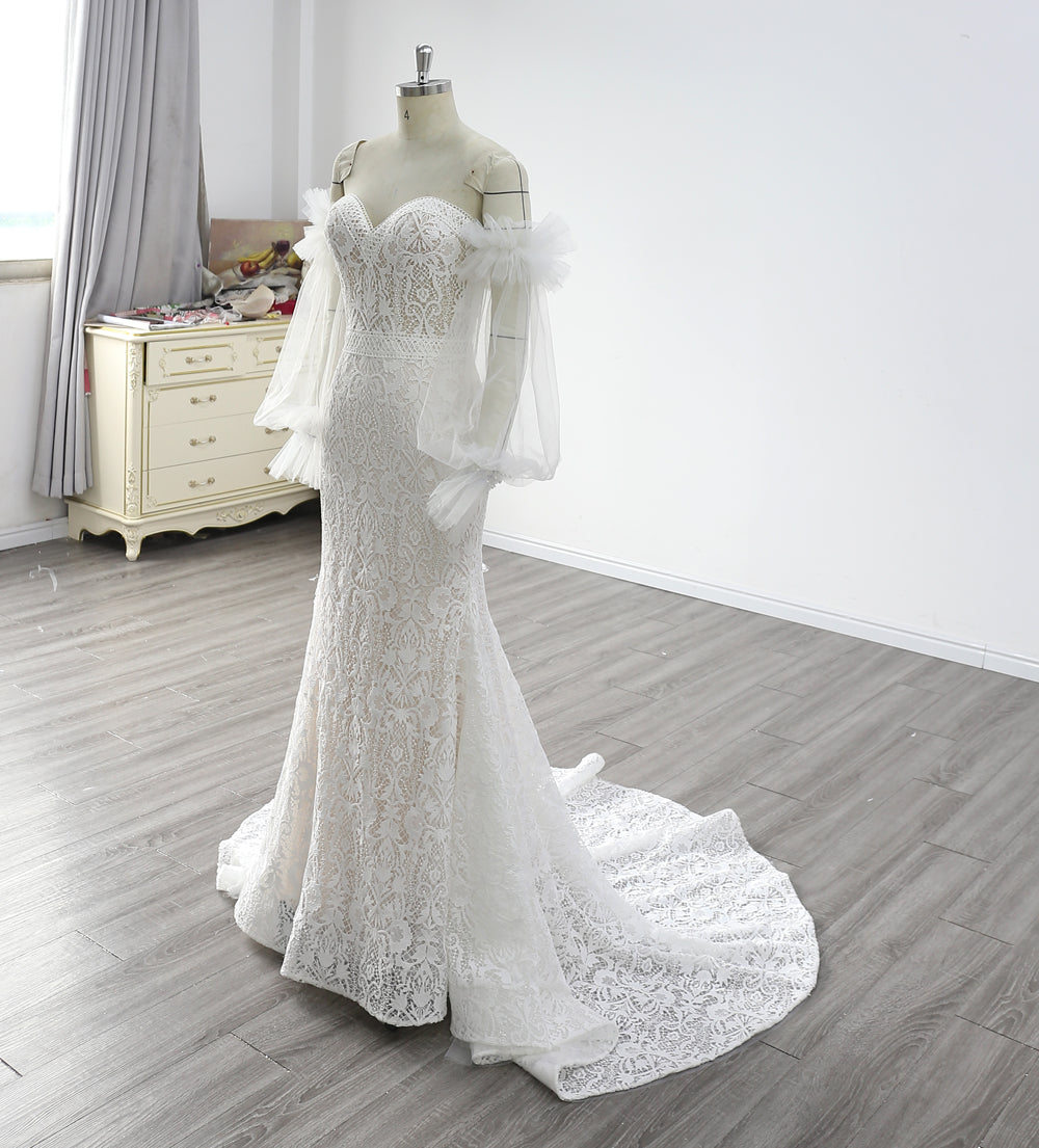 Long Sleeves Sweetheart Necking Beaded Mermaid Wedding Dress 2023