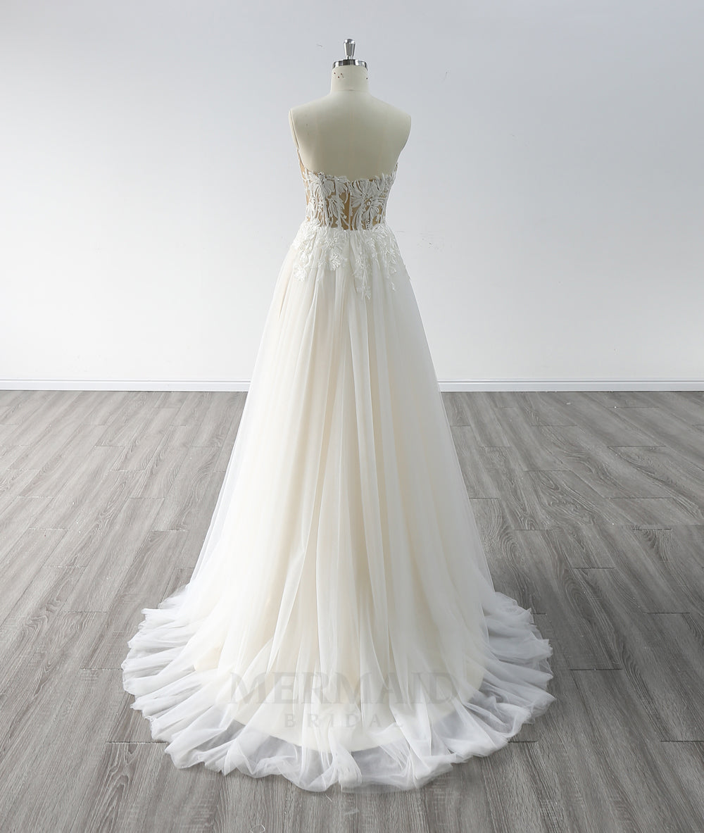 Backless Sweetheart Floor Length Wedding Gown Boho  Beach Wedding Dress Bohemian With Slit