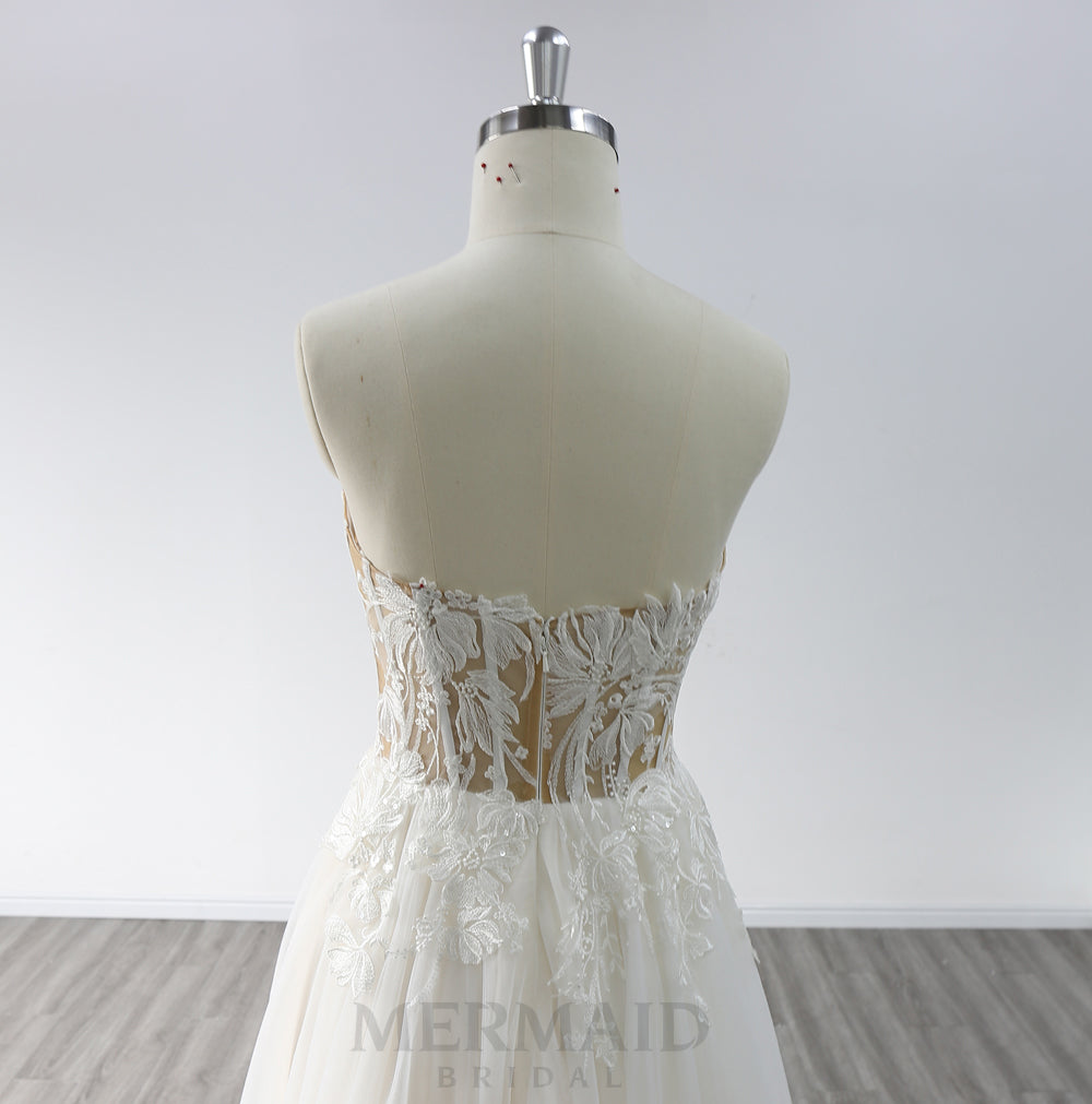 Backless Sweetheart Floor Length Wedding Gown Boho  Beach Wedding Dress Bohemian With Slit